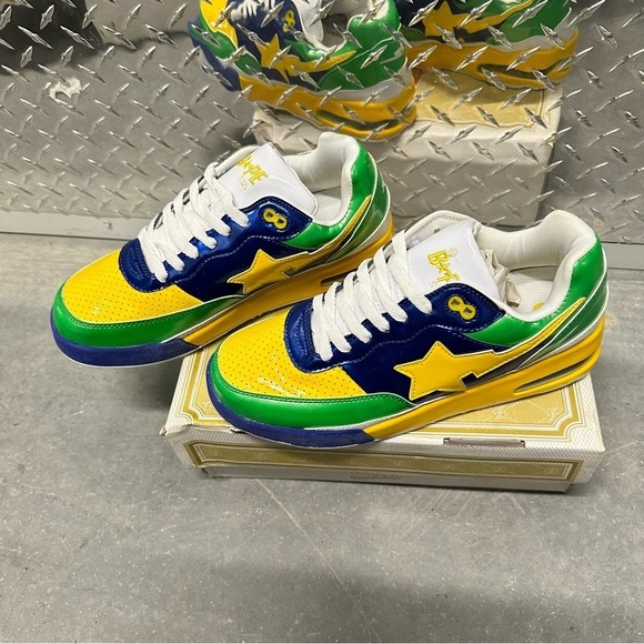 Vintage y2k bape roadsta sneakers shoe green white blue yellow mens 9 NEW - Picture 3 of 12